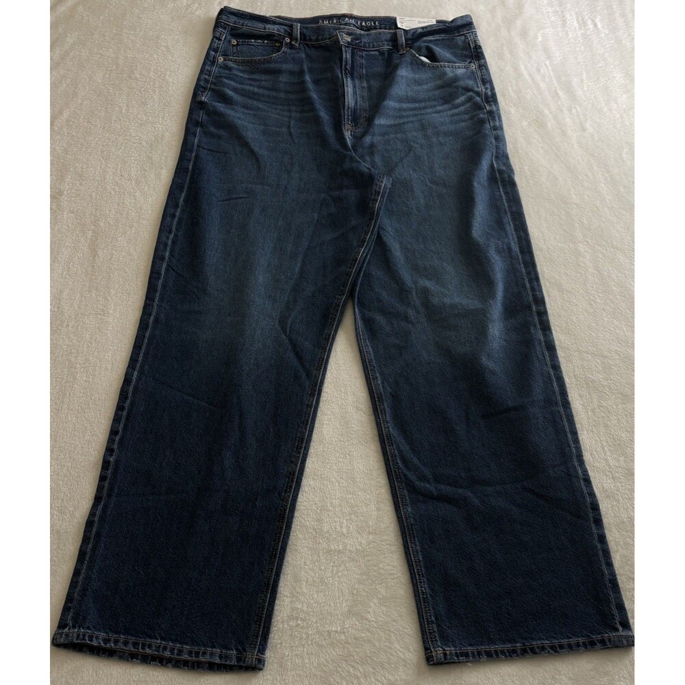 American Eagle Super High Ride Baggy Straight Jeans Sz 18 Horizon Blue